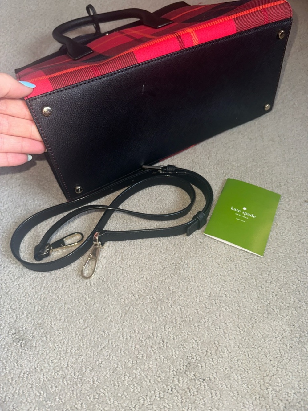 Classic Bag! Kate Spade Red & Black Plaid Satchel w/ strap - Picture 4 of 4